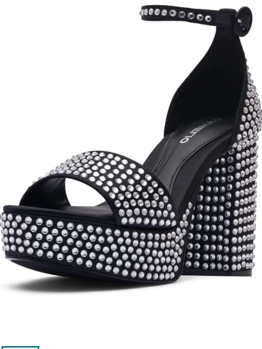 D'Amelio Mayvinaa Black Crystals  Platform Ankle-Strap Sandals